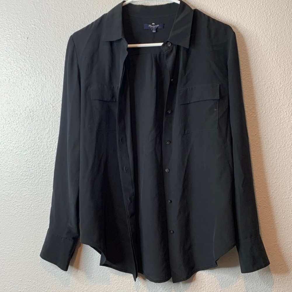 Madewell Black Satin Central Drapey Shirt sz S
